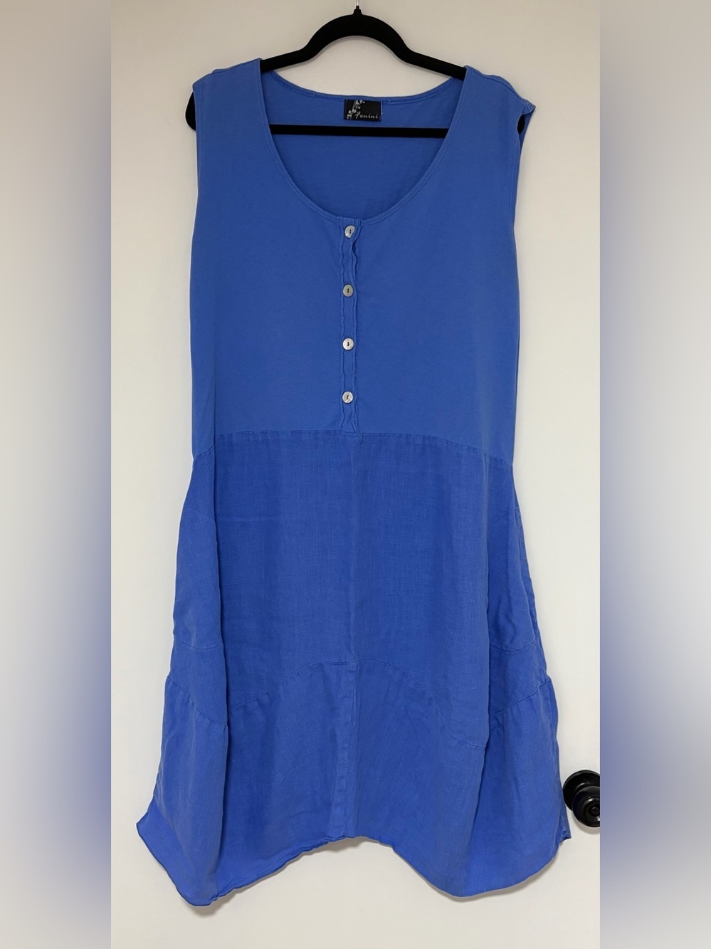 Fenini Women’s Blue Sleeveless Midi 100% Cotton Dress Size Large
